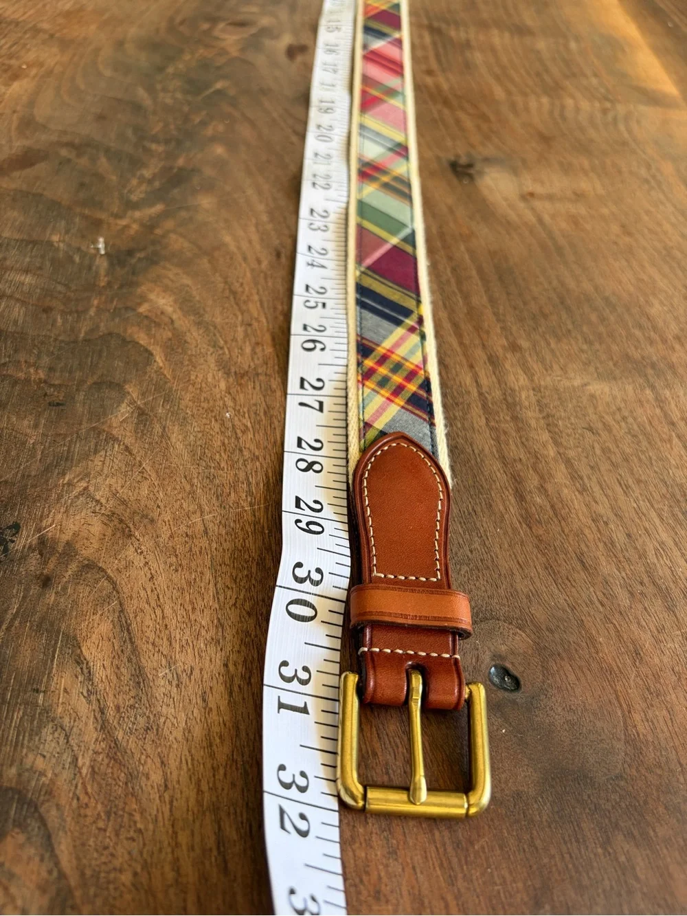 Polo Ralph Lauren Leather and Plaid Canvas kids Belt - Brown and Multicolor